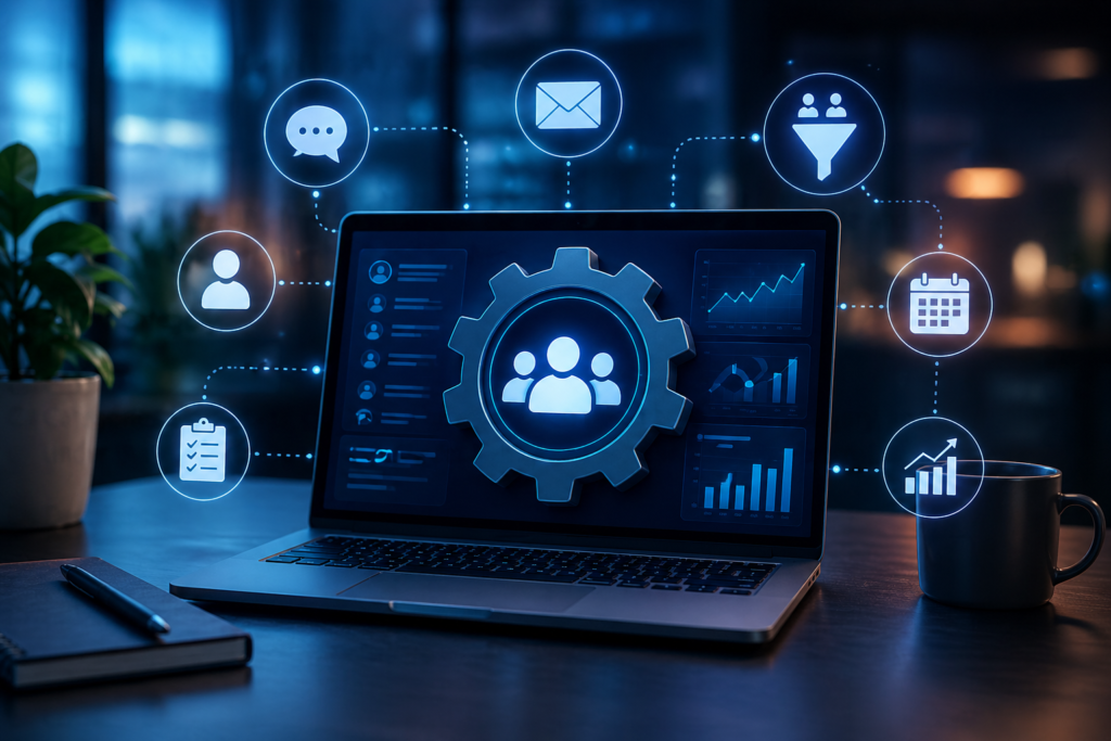 Modern CRM automation dashboard showing lead management